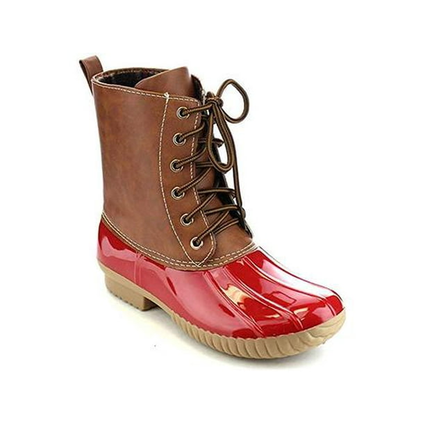 AXNY Dylan Womens Lace Up Two Tone Combat Style Calf Rain Duck Boots AXNY Dylan Womens Lace Up Two Tone Combat Style Calf Rain Duck Boots